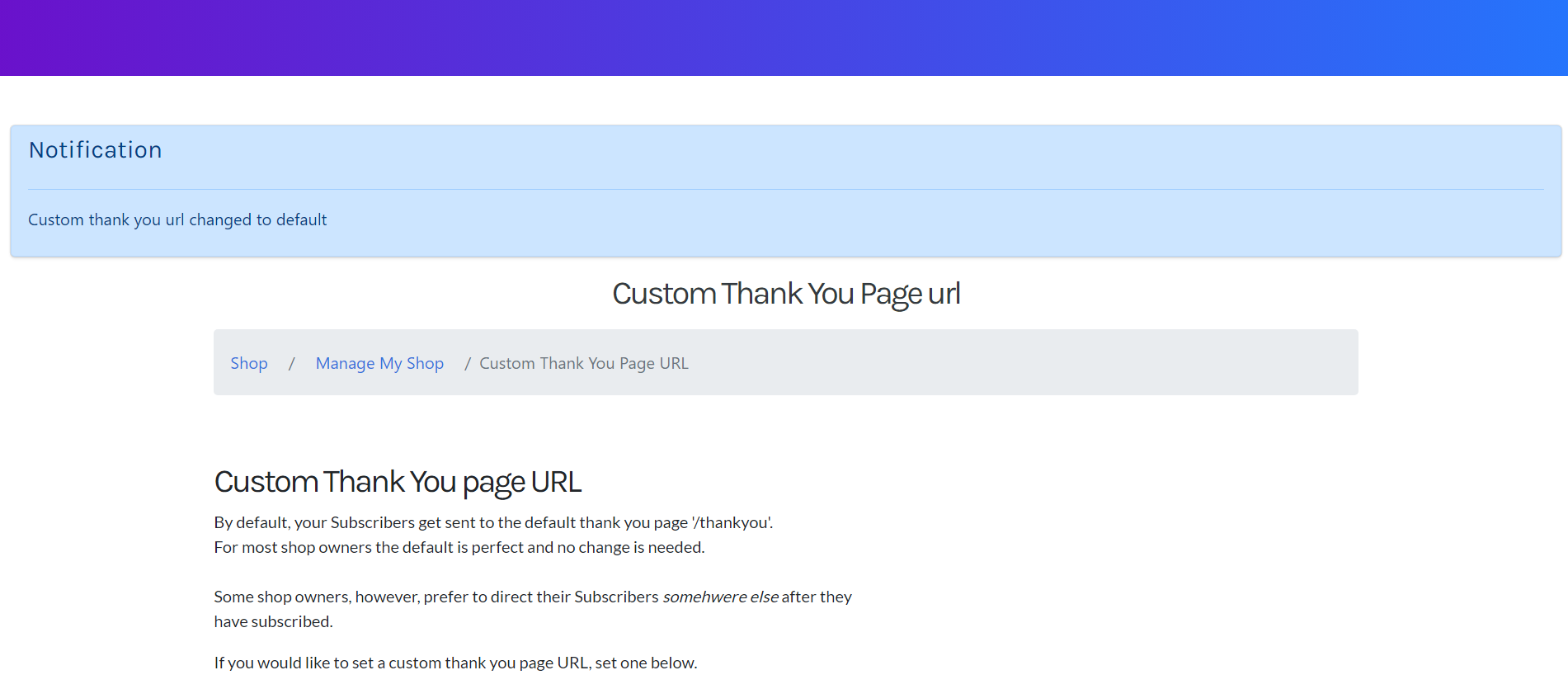 Change the Custom Thank You Page URL